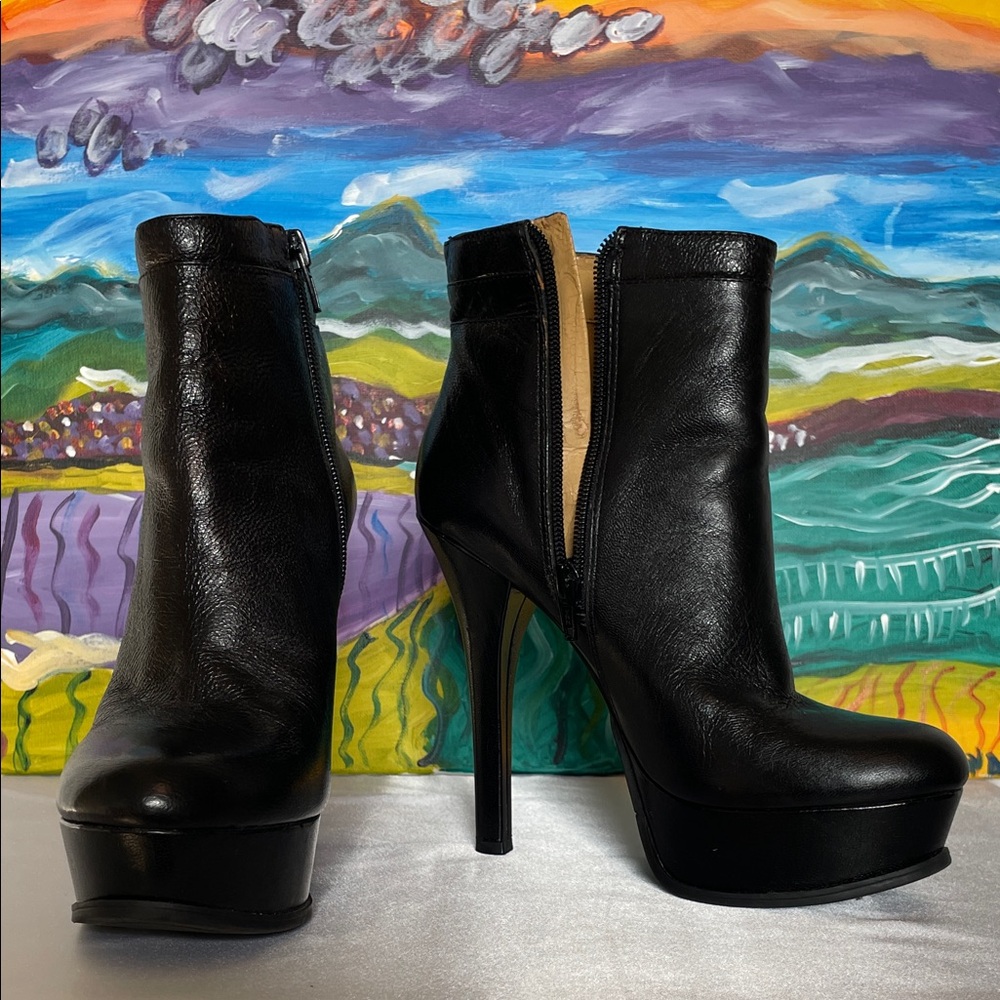Nine West Black Leather Heeled Boots